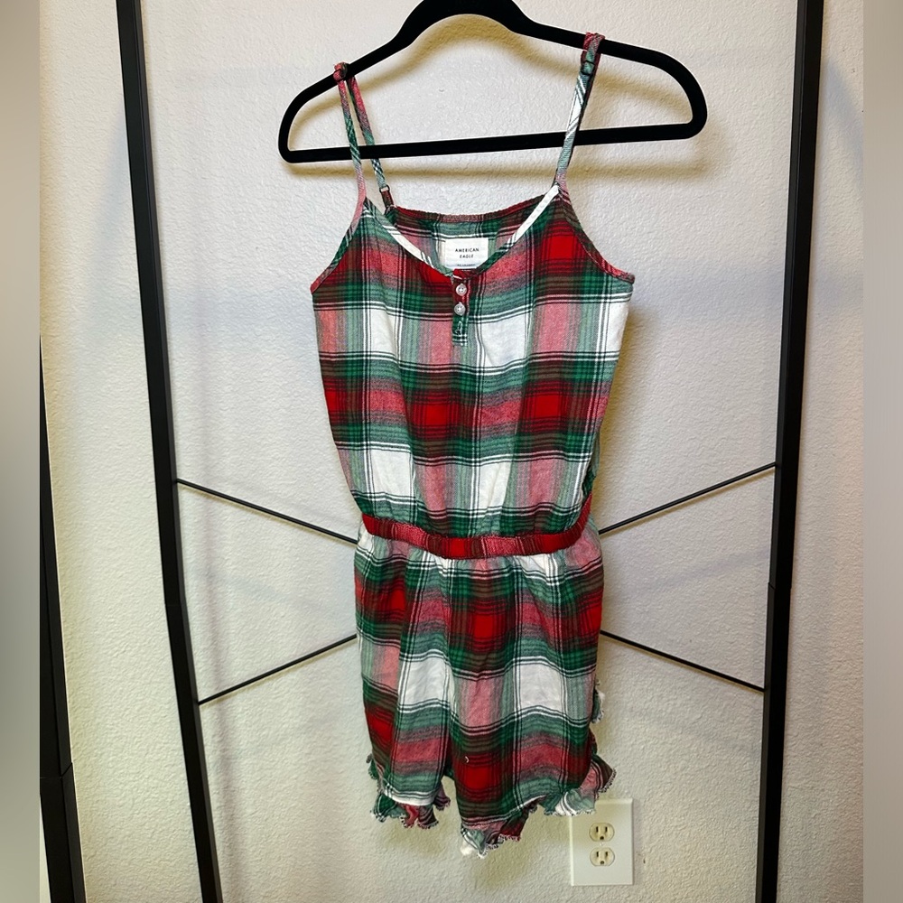 American eagle Christmas flannel sleep romper